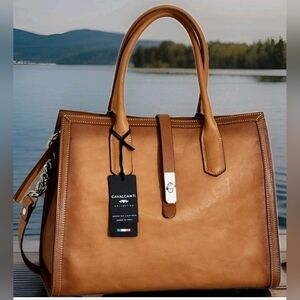 Cavalcanti Italian Genuine Leather Cognac Satchel for Women